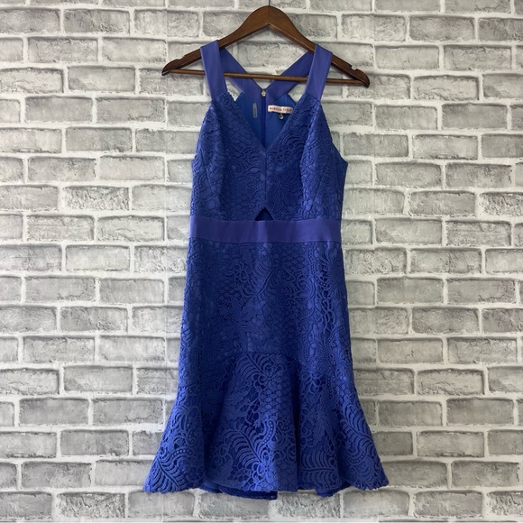 Rebecca Taylor Lilac Lace Keyhole Event Sleeveless Mini Peplum Hem Mermaid Dress - Picture 1 of 12